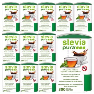 Stevia Sstofftabletten | Stevia Tabletten | Stevia Tabs im Spender | 12x300