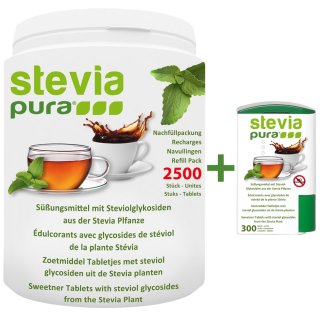Stevia Sstofftabletten Nachfllpackung | Stevia Tabs | Stevia Tabletten | 2500 + 300 Spender