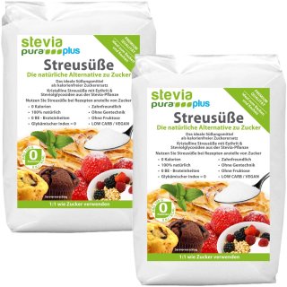 Stevia Kristalline Streuse | Zuckerersatz | Streuse mit Erythrit und Stevia | 2x1kg