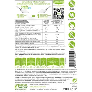Stevia Kristalline Streuse | Zuckerersatz | Streuse mit Erythrit und Stevia | 2x1kg