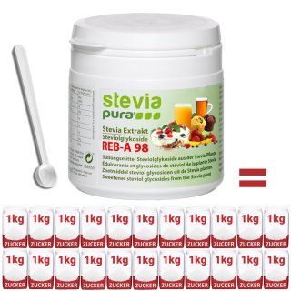Reines hochkonzentriertes Stevia Extrakt | Rebaudiosid A 98% - 50g | inkl. Dosierlffel