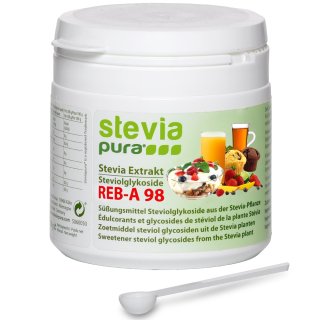 Reines hochkonzentriertes Stevia Extrakt | Rebaudiosid A 98% - 50g | inkl. Dosierlffel