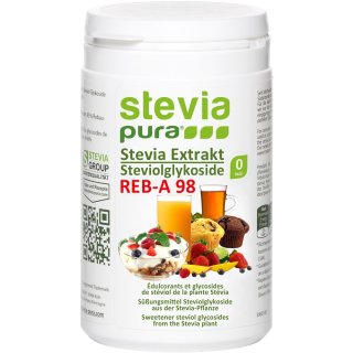 Reines hochkonzentriertes Stevia Extrakt | Rebaudiosid A 98% - 100g | inkl. Dosierlffel