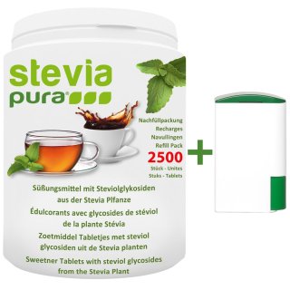 Stevia Sstofftabletten Nachfllpackung | Stevia Tabs | Stevia Tabletten + Spender | 2500