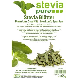 Stevia leaves - PREMIUM QUALITY - Stevia rebaudiana, whole - 100g