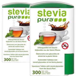 2x300 Stevia Comprimidos | Adoçante Stevia Doseador | Recarregável | Pastilhas de Stevia