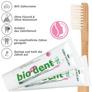 BioDent VITAL Zahncreme ohne Fluorid | Terra Natura Zahnpasta | 3 x 75ml