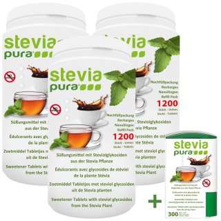 3x1200 + 300 Stevia Ricarica Dolcificante in Compresse | Confezione di Ricarica per Dosatore