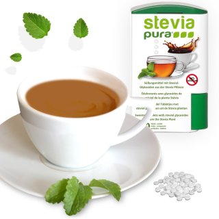 Stevia Süßstofftabletten Nachfüllpackung | 5000 + Edelstahl Süßstoffspender