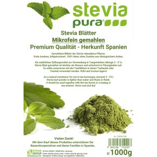 Foglie di stevia - QUALITÀ PREMIUM - Stevia rebaudiana, microfine macinate 1 kg