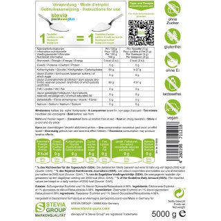 Stevia Kristalline Streusüße | Zuckerersatz | Streusüße mit Erythrit und Stevia | 5x1kg