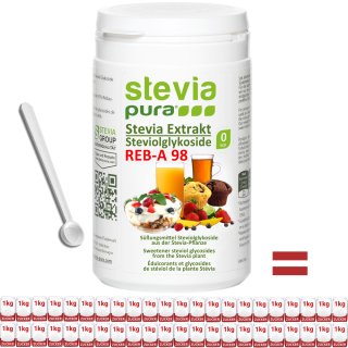 Estratto di stevia puro, altamente puro, altamente concentrato - 95% glicoside steviolico - 98% rebaudioside-A - 100g | incl. cucchiaio di dosaggio