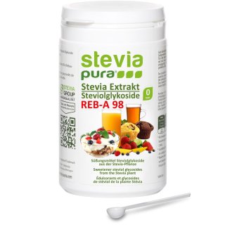 Estratto Puro di Stevia | Polvere di Stevia | Rebaudioside-A 98% | Con Cucchiaio Dosatore | 100g