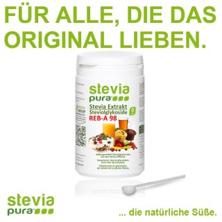 Reines hochkonzentriertes Stevia Extrakt | Rebaudiosid A 98% - 100g | inkl. Dosierlöffel