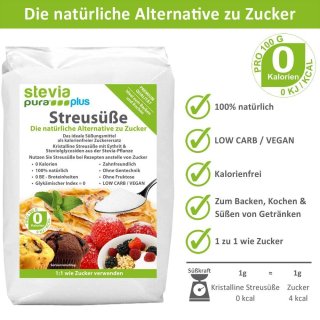 Stevia Kristalline Streuse | Zuckerersatz | Streuse mit Erythrit und Stevia | 10x1kg