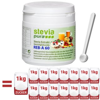 Extracto Puro de Stevia en Polvo | 60% Rebaudiósido A | Incl. Cuchara Dosificadora | 50g