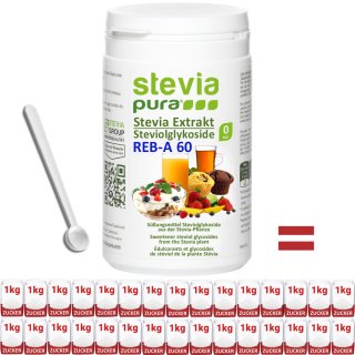 Estratto di stevia altamente concentrato puro - 95% glicoside steviolico - 60% rebaudioside-A - 100g | incl. cucchiaio di dosaggio